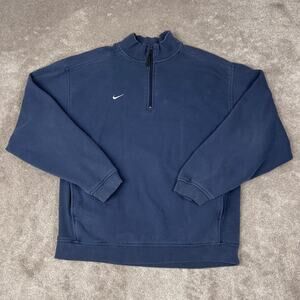 Navy Blue Nike 1/4 Zip Pullover Sweatshirt Size L Mockneck Pockets